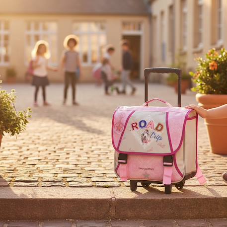 Cartable à roulettes textile poignée télescopique teo jasmin 38 cm Noir / rose / gris 2 - vertbaudet enfant 