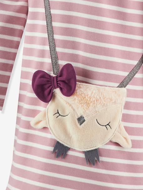 Robe rayée avec chouette fille Happy Girls marine+rose nude 6 - vertbaudet enfant 