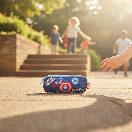 Trousse scolaire en tissu 2 compartiments zippés avengers captain america Bleu / rose / gris 2 - vertbaudet enfant 