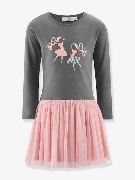 Robe avec jupe en tulle et ballerines fille Happy Girls gris 1 - vertbaudet enfant 