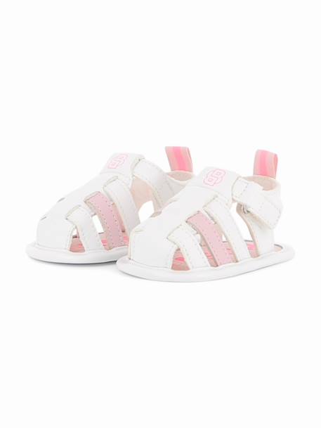 Sandale fille à scratch Blanc / rose 1 - vertbaudet enfant 
