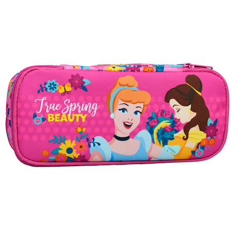 Trousse princesses beauty 2 compartiments zippés disney princess 23 cm Rose 1 - vertbaudet enfant 