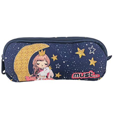 Trousse rectangulaire 2 compartiments girl moon 21 cm Bleu marine 1 - vertbaudet enfant 