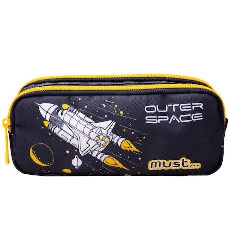 Trousse rectangulaire à fermeture zippée 21 cm 2 compartiments espace Jaune 1 - vertbaudet enfant 