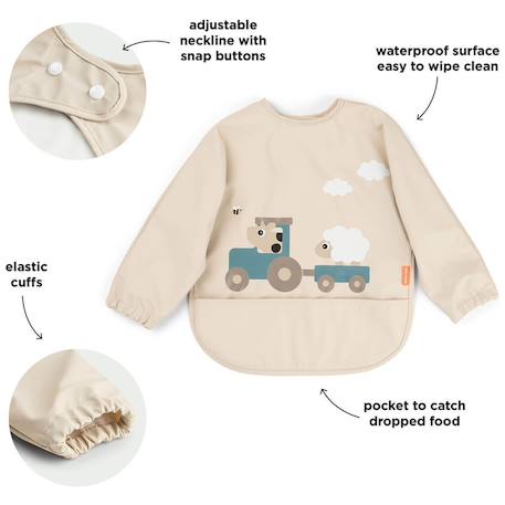 Bavoir à manches avec poche tiny farm Sable 2 - vertbaudet enfant 
