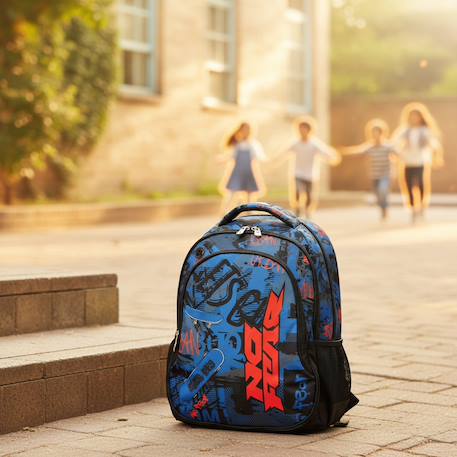 Sac à dos skateboard imprimé graffiti tissu Bleu / noir / blanc / rose 2 - vertbaudet enfant 