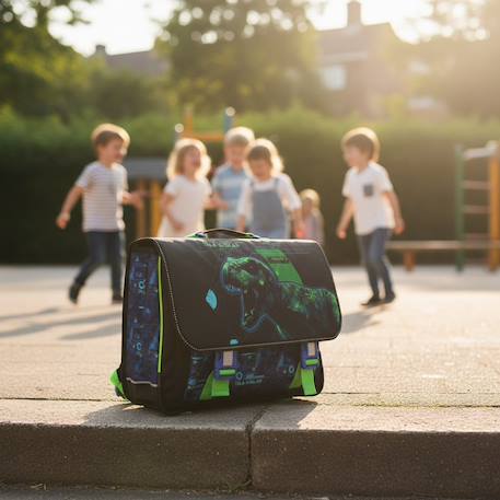 Cartable enfant jurassic world imprimé dinosaure t?rex 41 cm Noir / vert / bleu 2 - vertbaudet enfant 