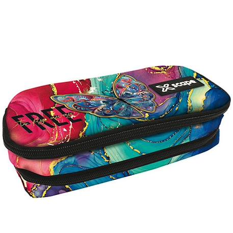 Fille-Accessoires-Trousse double compartiment imprimé marbré papillon graffiti 23 cm