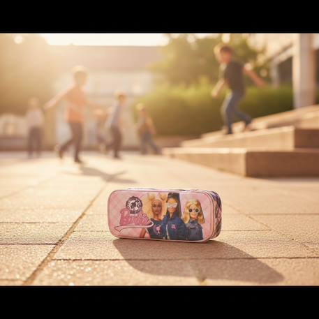 Trousse scolaire textile double zip barbie campus argyle 23 cm Blanc / rose / bleu 2 - vertbaudet enfant 
