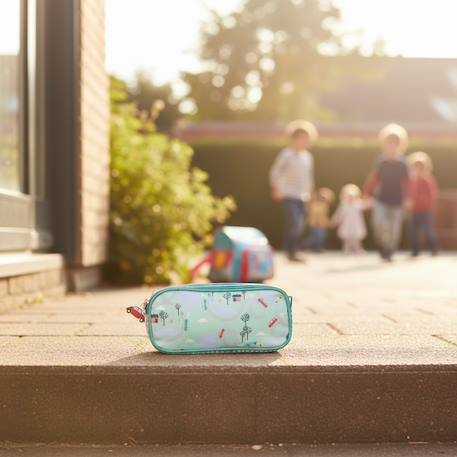 Trousse cmp rectangulaire 22 cm – 2 compartiments zippés Bleu / vert / clair / bleu 2 - vertbaudet enfant 