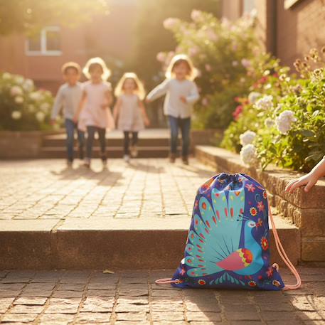 Sac de piscine à cordon 40 cm motif paon Bleu marine 2 - vertbaudet enfant 