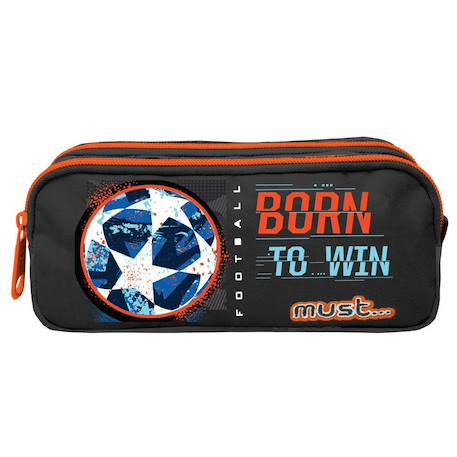 Trousse rectangulaire double compartiment football born to win 21 cm Noir / orange / bleu 1 - vertbaudet enfant 