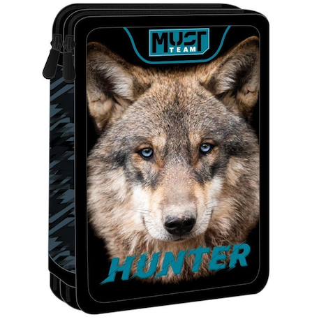 Trousse garnie double compartiment loup hunter 21 cm Noir / bleu 1 - vertbaudet enfant 