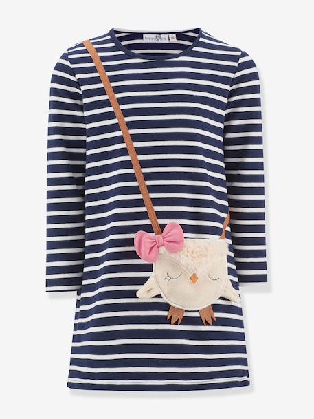 Robe rayée avec chouette fille Happy Girls marine+rose nude 1 - vertbaudet enfant 
