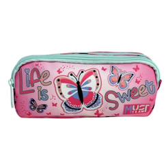 -Trousse rectangulaire papillons 21 cm, 2 compartiments zippés