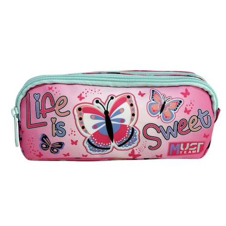 Fille-Accessoires-Trousse rectangulaire papillons 21 cm, 2 compartiments zippés