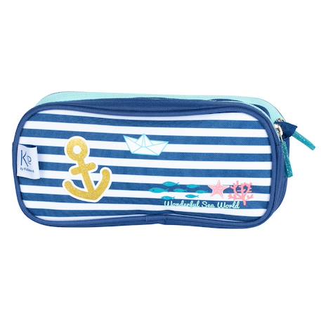 Trousse double compartiment rectangulaire kip sea 22 cm Bleu / blanc / bleu 1 - vertbaudet enfant 