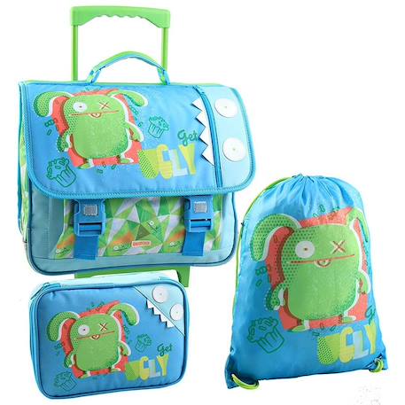 Set scolaire 3 pièces cartable à roulettes 41 cm + sac de sport + trousse uglydolls Bleu / vert / blanc 1 - vertbaudet enfant 