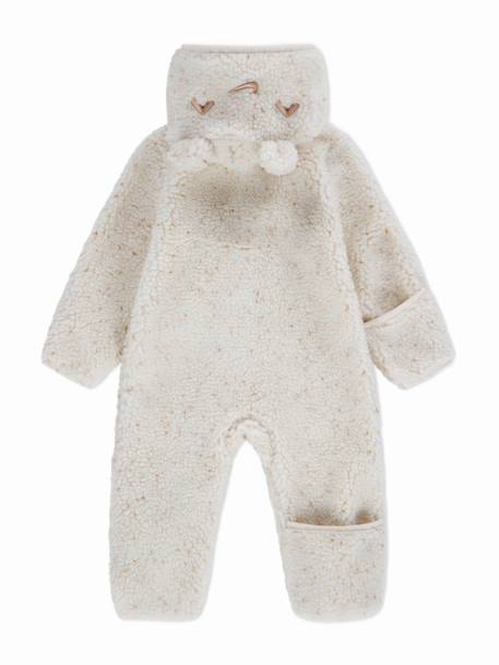 Combinaison bébé chaude en matière douce avec capuche zippée Ivoir+Violet 2 - vertbaudet enfant 