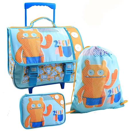 Ensemble cartable à roulettes 41 cm + sac de sport + trousse uglydolls Bleu / orange 1 - vertbaudet enfant 