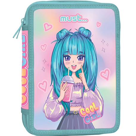 Trousse scolaire double compartiment zippée cool girl 21 x 15 x 5 cm Bleu / bleu / marine / gris 1 - vertbaudet enfant 