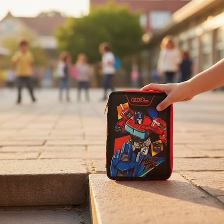 Trousse remplie 2 compartiments en tissu imprimé transformers hero time Noir / rouge / bleu 2 - vertbaudet enfant 
