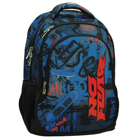 Sac à dos skateboard imprimé graffiti tissu Bleu / noir / blanc / rose 1 - vertbaudet enfant 