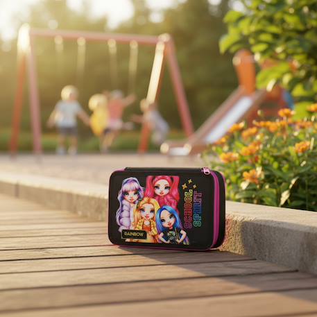 Trousse garnie à 2 compartiments imprimée rainbow high school spirit 18 cm Noir / rose 2 - vertbaudet enfant 