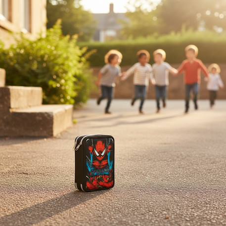 Trousse équipée spiderman shadow double compartiment 20 cm Noir / rouge / bleu 2 - vertbaudet enfant 