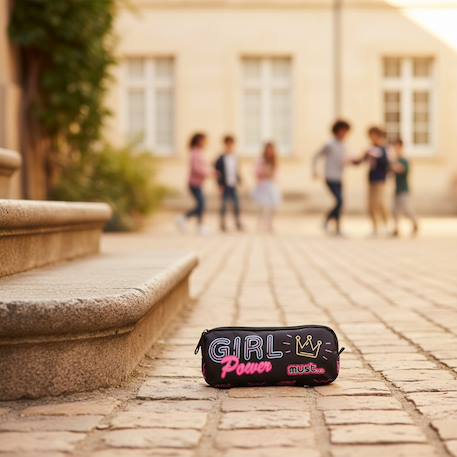 Trousse rectangulaire tissu 2 compartiments cmp must girl power Noir / rose / clair / bleu 2 - vertbaudet enfant 