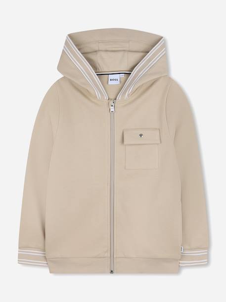 Sweat garçon zippé à capuche Beige 1 - vertbaudet enfant 