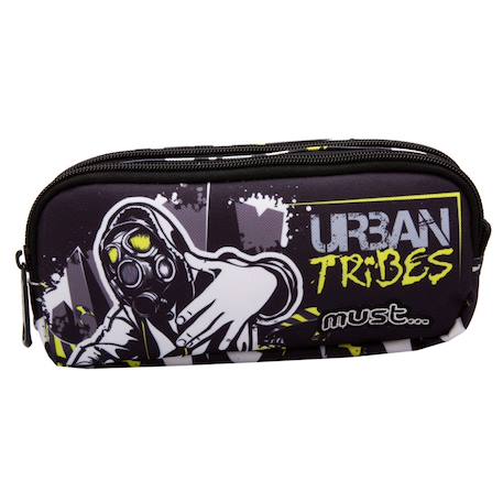 Trousse rectangulaire cmp en textile avec double zip 2 compartiments Noir / bleu / gris 1 - vertbaudet enfant 