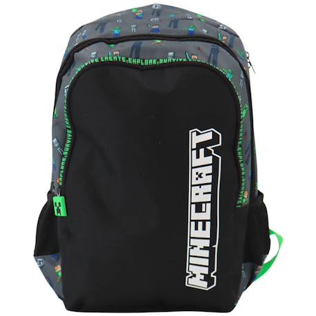 Sac à dos scolaire 2 compartiments minecraft gaming 41 cm Blanc / noir / vert 1 - vertbaudet enfant 