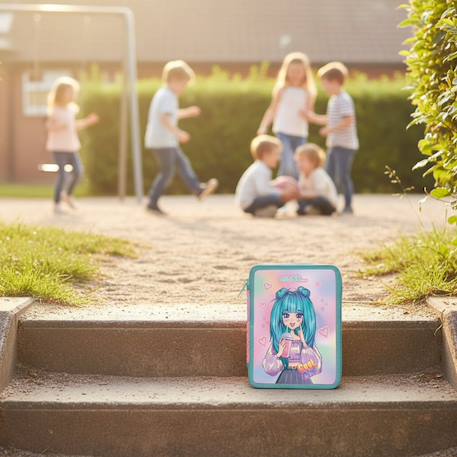 Trousse scolaire double compartiment zippée cool girl 21 x 15 x 5 cm Bleu / bleu / marine / gris 2 - vertbaudet enfant 