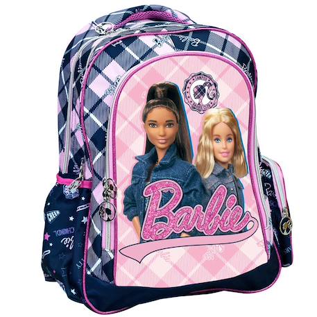 Sac à dos barbie polyester imprimé écossais campus Rose 1 - vertbaudet enfant 
