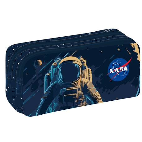 Trousse rectangulaire nasa thème espace 2 compartiments zippés 21 cm nasa Bleu marine 1 - vertbaudet enfant 