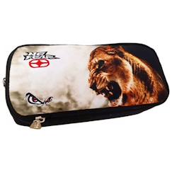 -Trousse ovale imprimé tête de lion en tissu