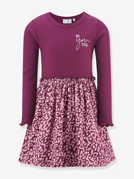 Robe avec jupe imprimée et inscription fille Happy Girls bordeaux 1 - vertbaudet enfant 