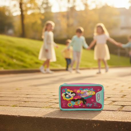 Trousse garnie double compartiment textile disney princess vibes 21 cm Rose/vert 2 - vertbaudet enfant 