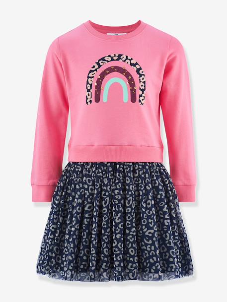 Robe avec jupe en tulle léopard fille Happy Girls rose bonbon+vanille 1 - vertbaudet enfant 