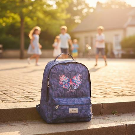 Sac à dos graphique papillon 42 cm zips Bleu marine 2 - vertbaudet enfant 