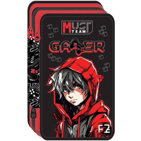 Trousse scolaire remplie 3 compartiments zippés must team Noir 1 - vertbaudet enfant 