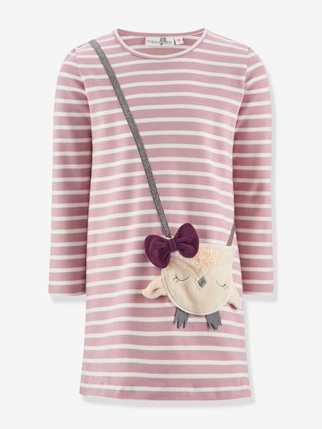 Robe rayée avec chouette fille Happy Girls marine+rose nude 4 - vertbaudet enfant 