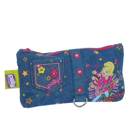 Trousse plate rectangulaire polly pocket effet denim 20 cm Bleu / rose 1 - vertbaudet enfant 