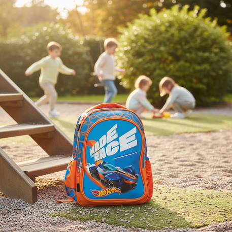 Sac à dos maternelle imprimé voiture laminé hot wheels Bleu / orange / bleu 2 - vertbaudet enfant 