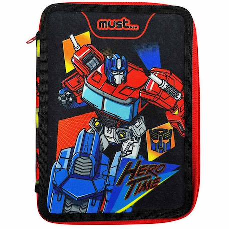 Trousse remplie 2 compartiments en tissu imprimé transformers hero time Noir / rouge / bleu 1 - vertbaudet enfant 
