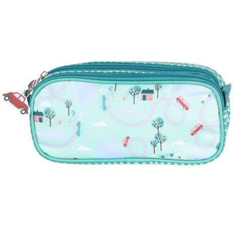 Trousse cmp rectangulaire 22 cm – 2 compartiments zippés Bleu / vert / clair / bleu 1 - vertbaudet enfant 