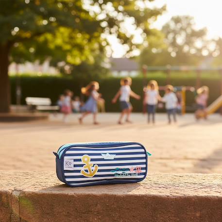 Trousse double compartiment rectangulaire kip sea 22 cm Bleu / blanc / bleu 2 - vertbaudet enfant 