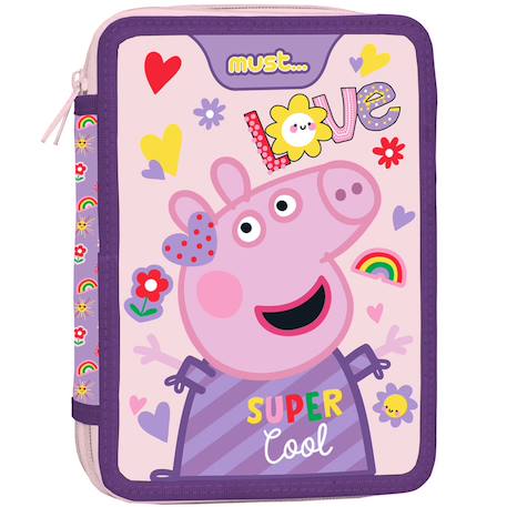 Trousse double compartiment imprimé tissu peppa pig super cool Blanc / rose / gris 1 - vertbaudet enfant 