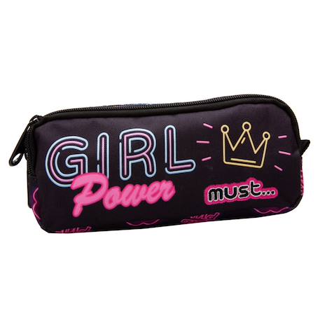 Trousse rectangulaire tissu 2 compartiments cmp must girl power Noir / rose / clair / bleu 1 - vertbaudet enfant 